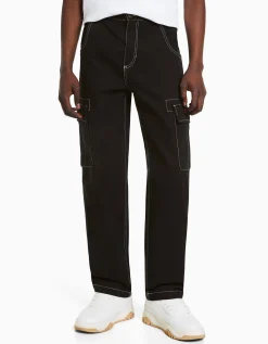 HOMME BERSHKA Vêtements*Pantalon cargo wide fil contraste
