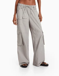 FEMME BERSHKA Pantalons*Pantalon cargo wide leg multipoches
