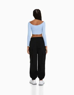 FEMME BERSHKA Vêtements*Pantalon jogger cargo poches effet nylon