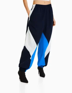 FEMME BERSHKA Pantalons*Pantalon jogger molleton effet nylon color block