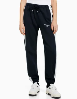 FEMME BERSHKA Pantalons*Pantalon jogger molleton avec bandes et inscription brodée