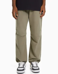 HOMME BERSHKA Pantalons*Pantalon parachute molleton poche fermeture Éclair