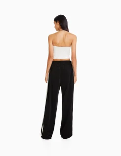 FEMME BERSHKA Vêtements*Pantalon straight bande latérale
