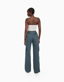 FEMME BERSHKA BSK Teen*Pantalon straight cargo réglable