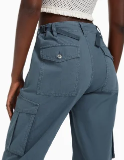 FEMME BERSHKA BSK Teen*Pantalon straight cargo réglable