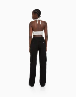 FEMME BERSHKA BSK Teen*Pantalon straight cargo réglable
