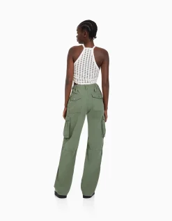 FEMME BERSHKA BSK Teen*Pantalon straight cargo réglable