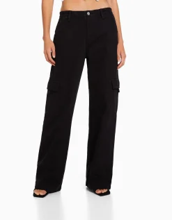 FEMME BERSHKA Vêtements*Pantalon straight cargo sergé taille élastique