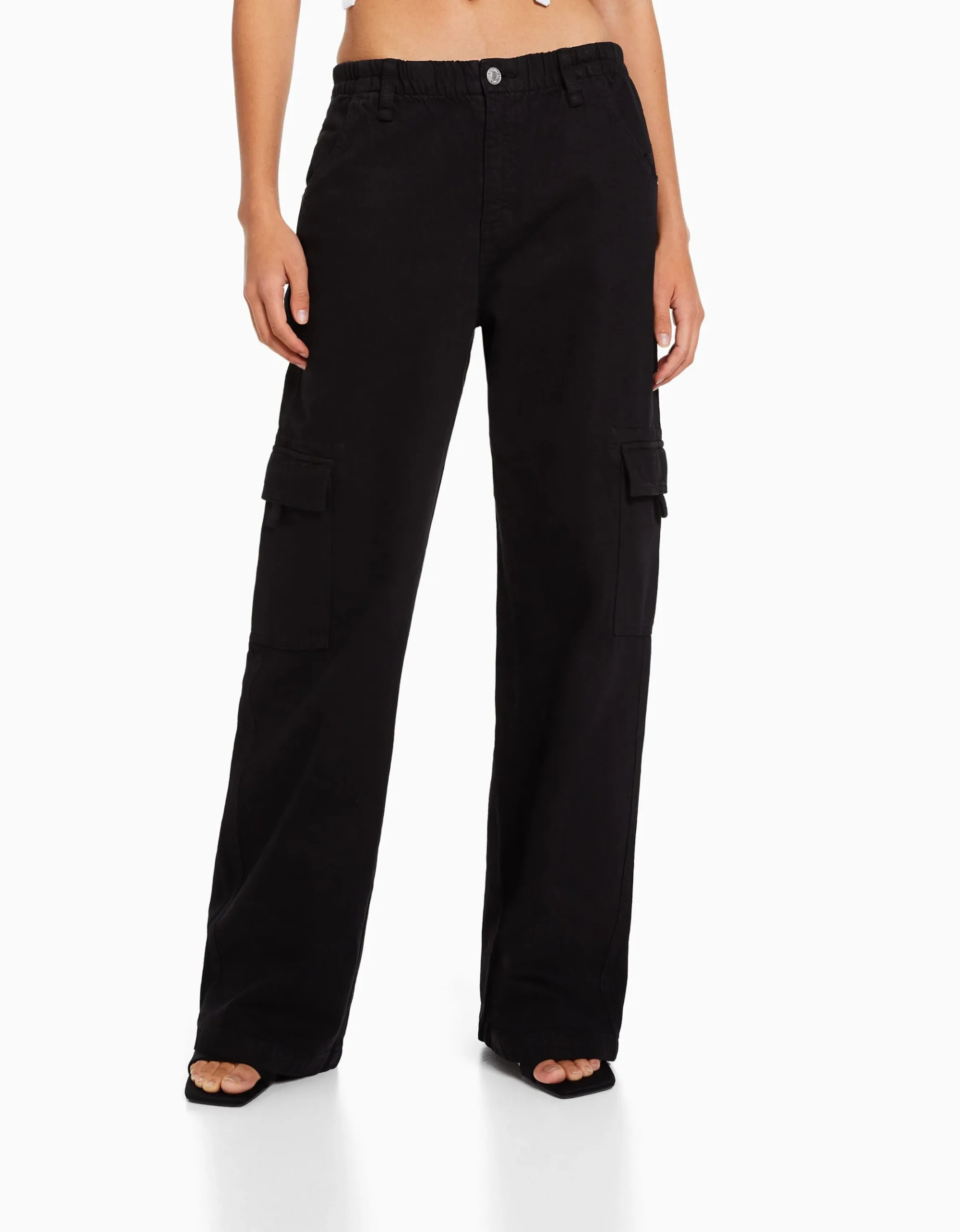 FEMME BERSHKA Vêtements*Pantalon straight cargo sergé taille élastique