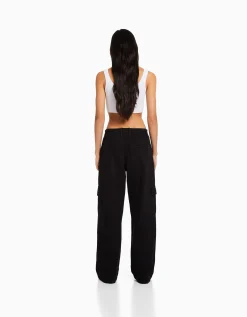 FEMME BERSHKA Vêtements*Pantalon straight cargo sergé taille élastique