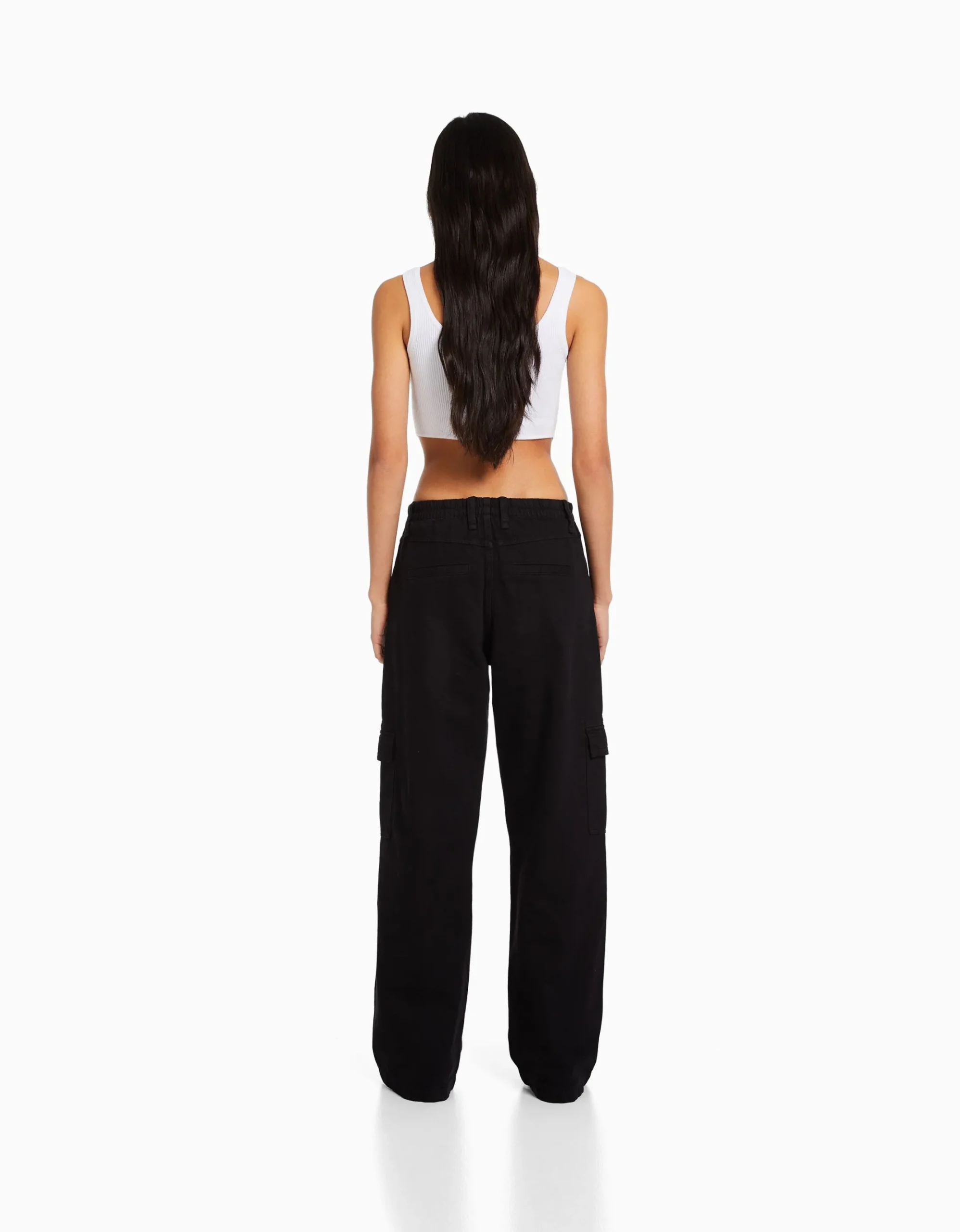 FEMME BERSHKA Vêtements*Pantalon straight cargo sergé taille élastique