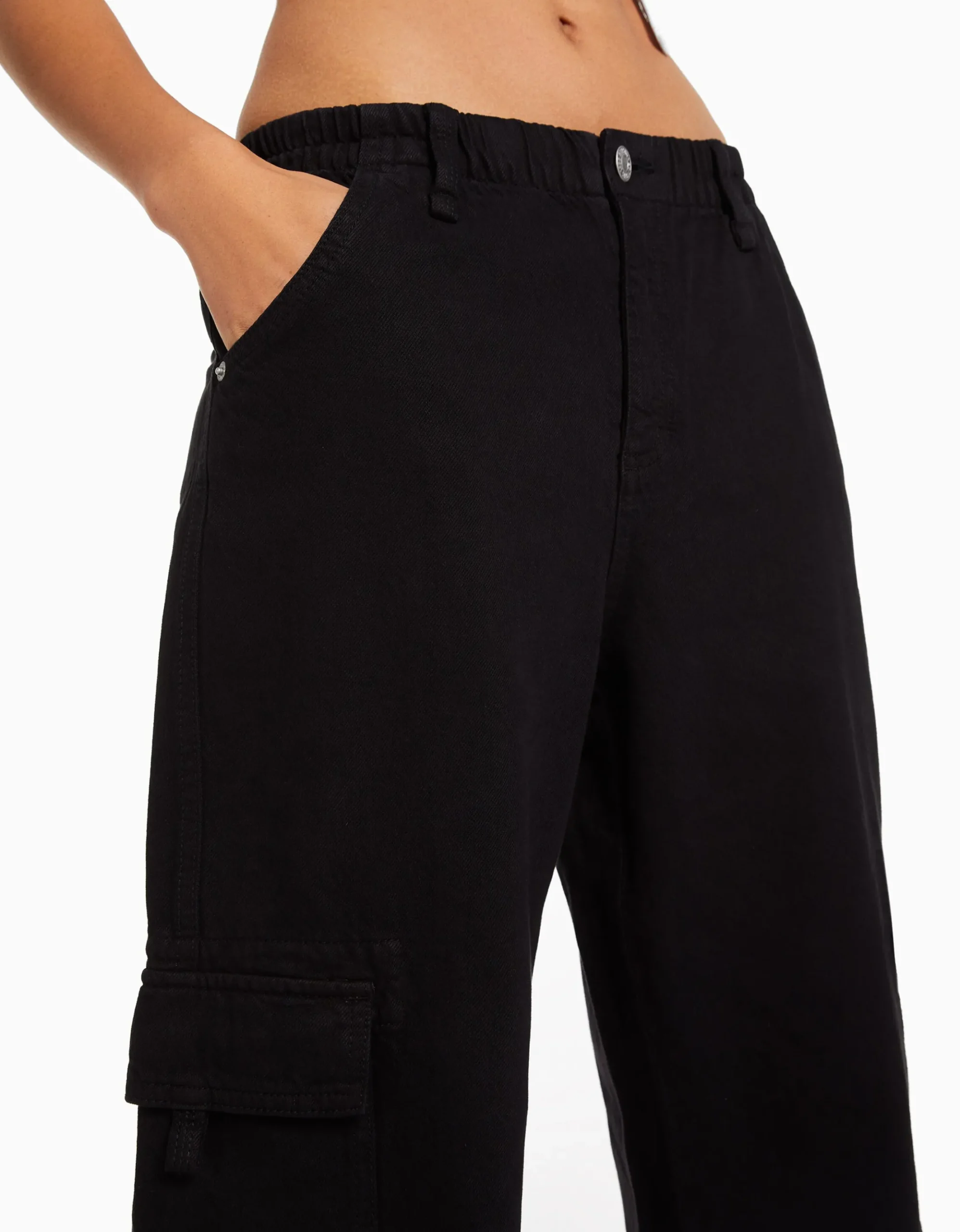 FEMME BERSHKA Vêtements*Pantalon straight cargo sergé taille élastique