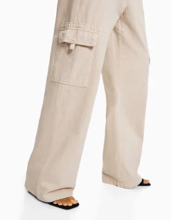 FEMME BERSHKA Pantalons*Pantalon straight cargo sergé taille élastique