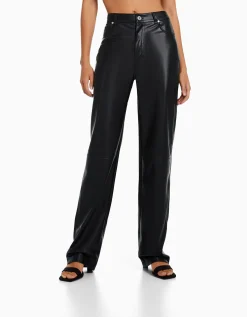 FEMME BERSHKA Similicuir*Pantalon straight slim similicuir