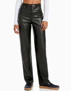 FEMME BERSHKA Basiques*Pantalon straight slim similicuir