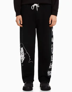HOMME BERSHKA Vêtements*Pantalon wide leg molleton taille élastique imprimé