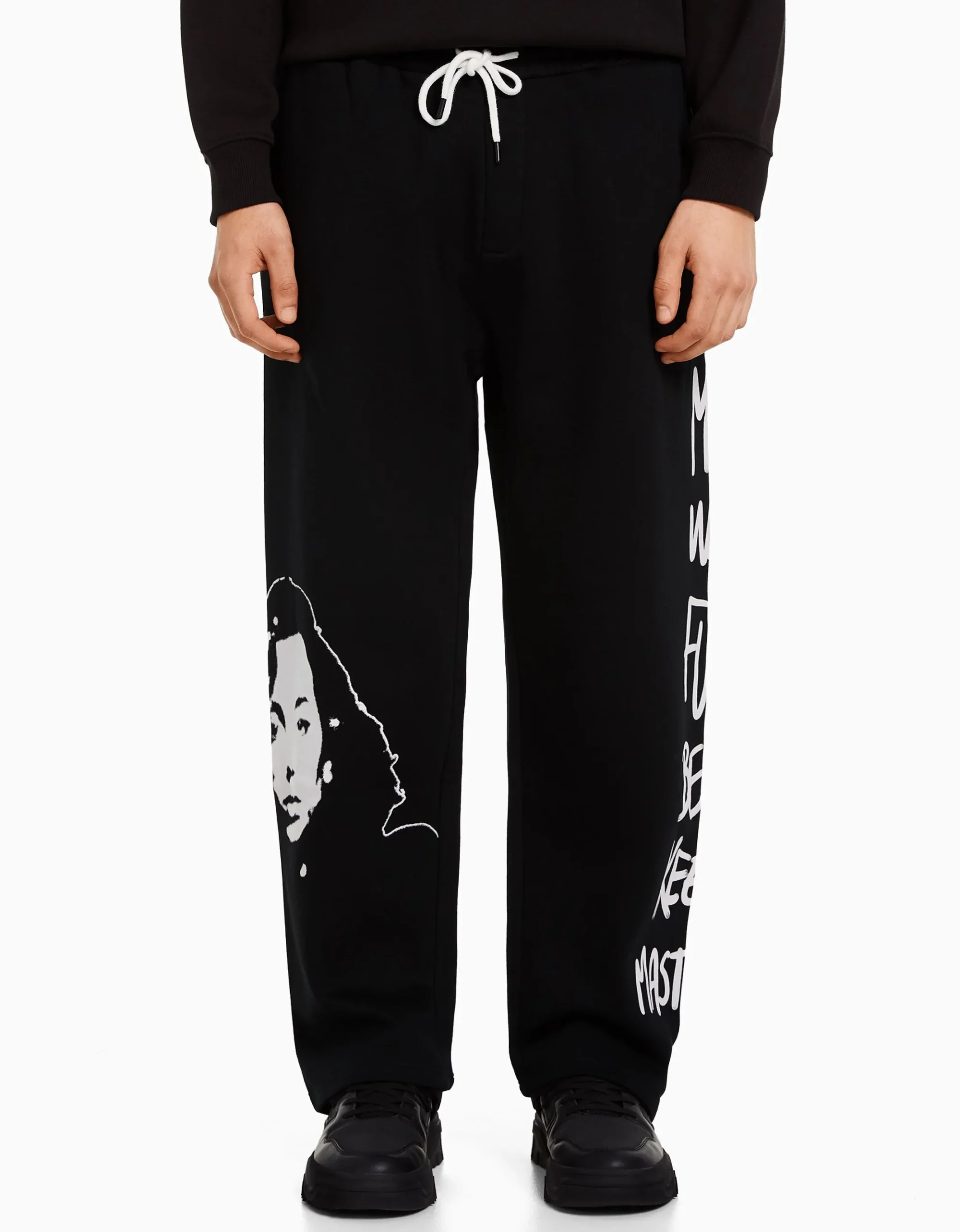 HOMME BERSHKA Vêtements*Pantalon wide leg molleton taille élastique imprimé