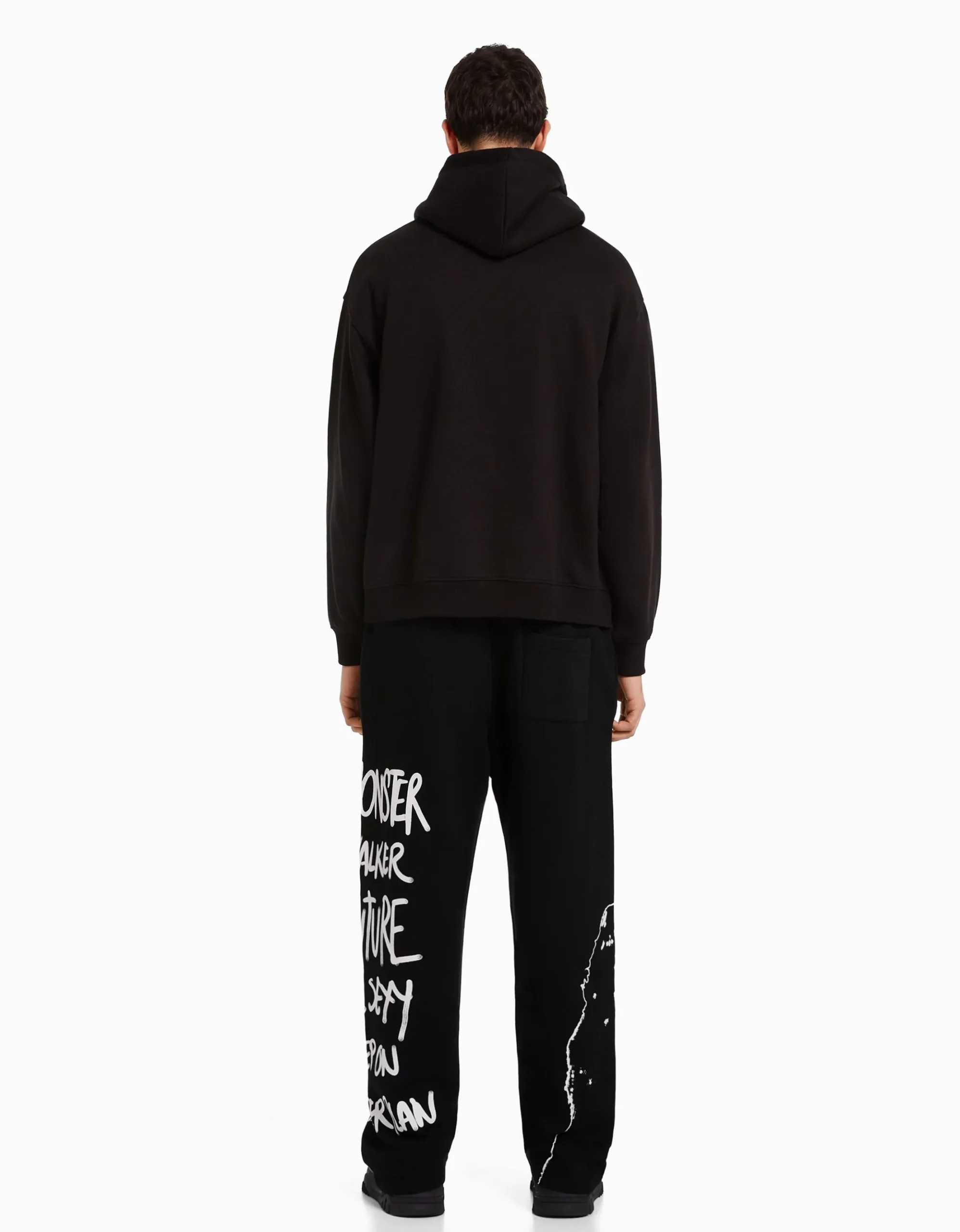 HOMME BERSHKA Vêtements*Pantalon wide leg molleton taille élastique imprimé