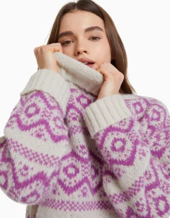 FEMME BERSHKA Maille*Pull à col montant en jacquard