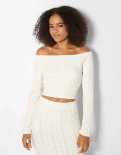 FEMME BERSHKA Maille*Pull Bardot tressé