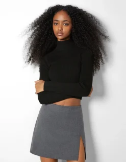 FEMME BERSHKA Maille*Pull bord-côte col roulé