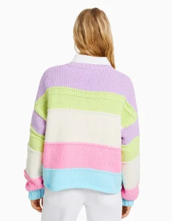 FEMME BERSHKA Maille*Pull chenille rayures multicolores