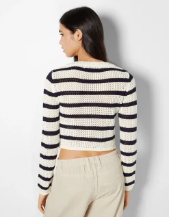 FEMME BERSHKA Maille*Pull col carré rayures