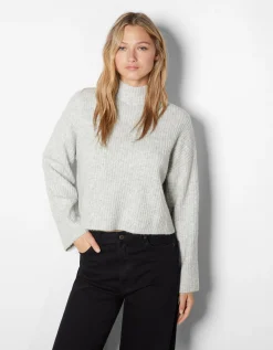 FEMME BERSHKA Pulls*Pull col montant bord-côte
