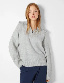 FEMME BERSHKA BSK Teen*Pull col montant fermeture éclair