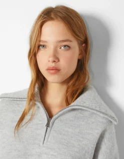 FEMME BERSHKA BSK Teen*Pull col montant fermeture éclair