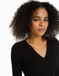 FEMME BERSHKA Maille*Pull col polo bord-côte