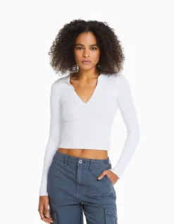 FEMME BERSHKA Maille*Pull col polo bord-côte