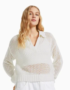FEMME BERSHKA Maille*Pull col polo filet