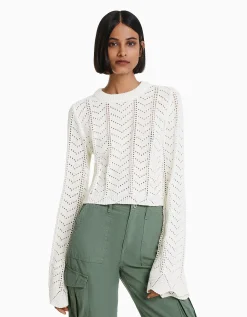 FEMME BERSHKA Maille*Pull col rond ajouré