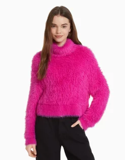FEMME BERSHKA Maille*Pull col roulé effet fourrure