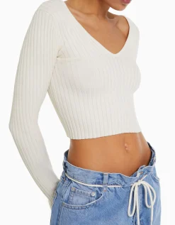 FEMME BERSHKA Vêtements*Pull col V bord-côte