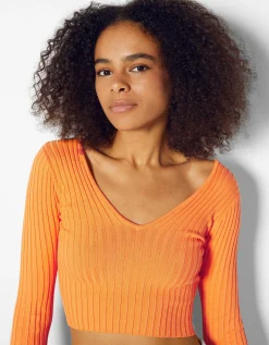 FEMME BERSHKA Maille*Pull col V bord-côte