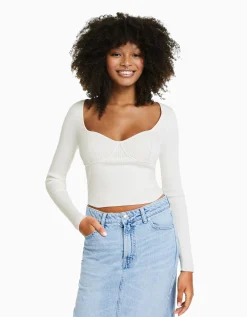 FEMME BERSHKA Maille*Pull corset maille côtelée