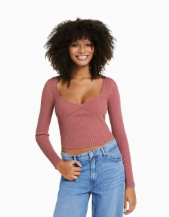 FEMME BERSHKA Maille*Pull corset maille côtelée