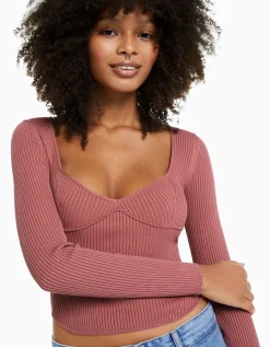 FEMME BERSHKA Maille*Pull corset maille côtelée