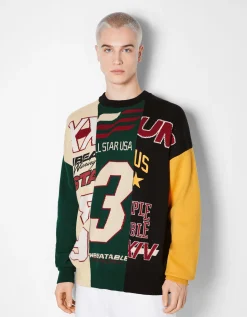 HOMME BERSHKA Pulls et gilets*Pull couleur block