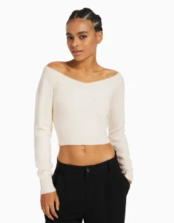 FEMME BERSHKA Maille*Pull court col en V