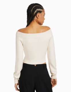 FEMME BERSHKA Basiques*Pull court col en V