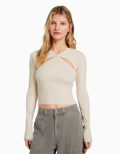 FEMME BERSHKA Maille*Pull croisé devant cut out