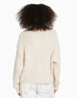 FEMME BERSHKA Maille*Pull cropped tressé col montant