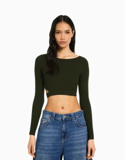 FEMME BERSHKA Maille*Pull cut out bord-côte