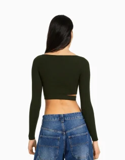 FEMME BERSHKA Maille*Pull cut out bord-côte