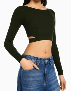 FEMME BERSHKA Maille*Pull cut out bord-côte