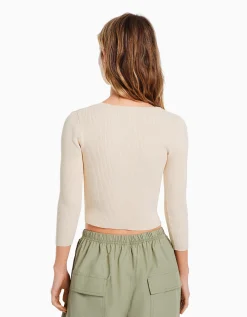 FEMME BERSHKA Party Collection*Pull décolleté pierres fantaisie
