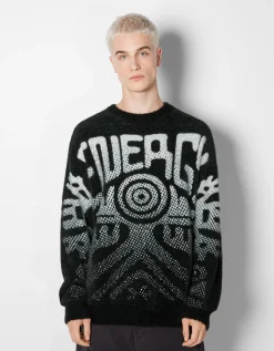 HOMME BERSHKA Pulls et gilets*Pull fourrure imprimé dégradé
